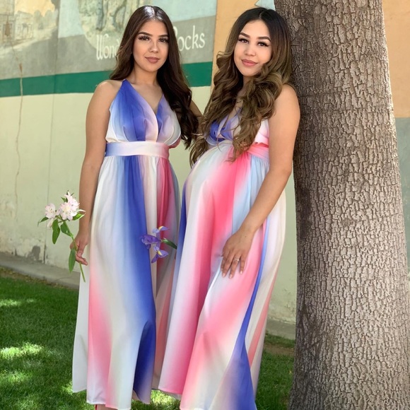 Multi Color Spaghetti Strap Maxi Cocktail Dress NWT - Picture 7 of 9